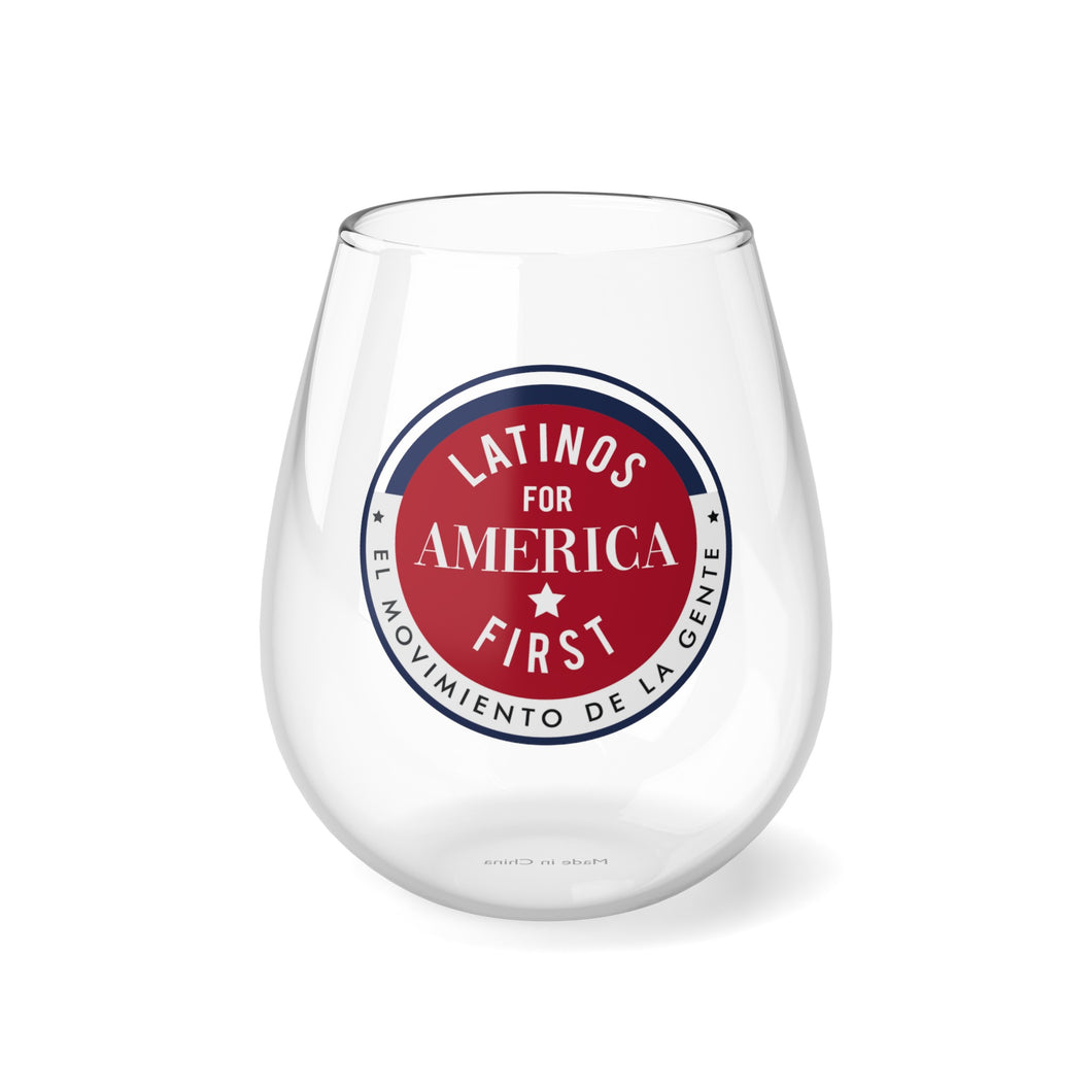 Stemless Latinos for America First Wine Glass